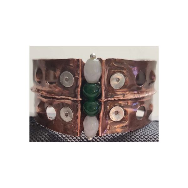 Handcrafted Copper and Sterling Silver Bracelet with Jade Gemstones