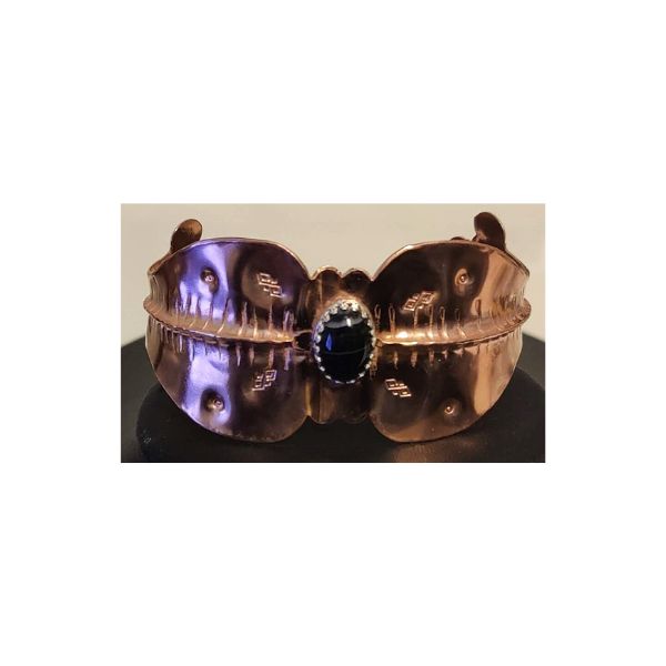 Copper Bracelet with Black Agate Stone and Sterling Silver Accents