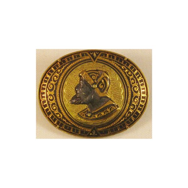 Antique c1900 DAMASCENE Conquistador Soldier Brooch