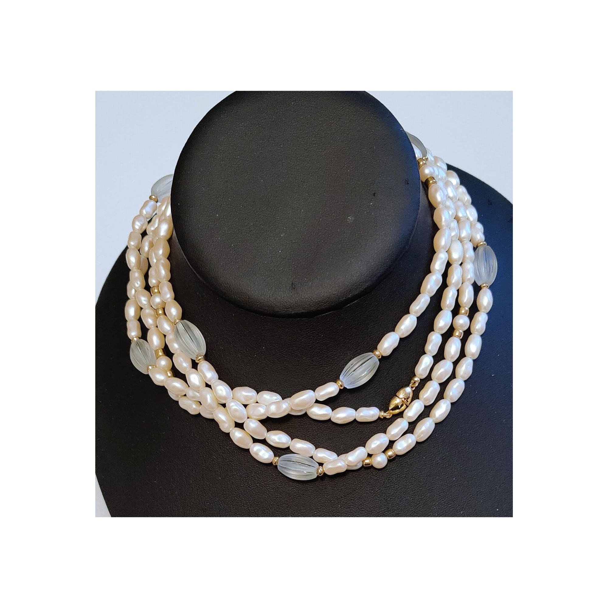 Vintage 60-inch Signed MONET Elegant Baroque (Rice) Cultured Pearl Necklace