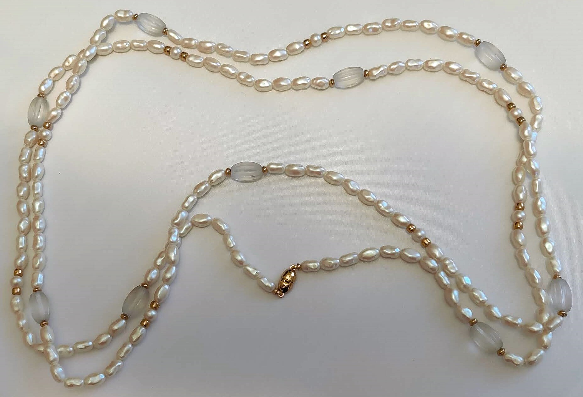 Vintage 60-inch Signed MONET Elegant Baroque (Rice) Cultured Pearl Necklace