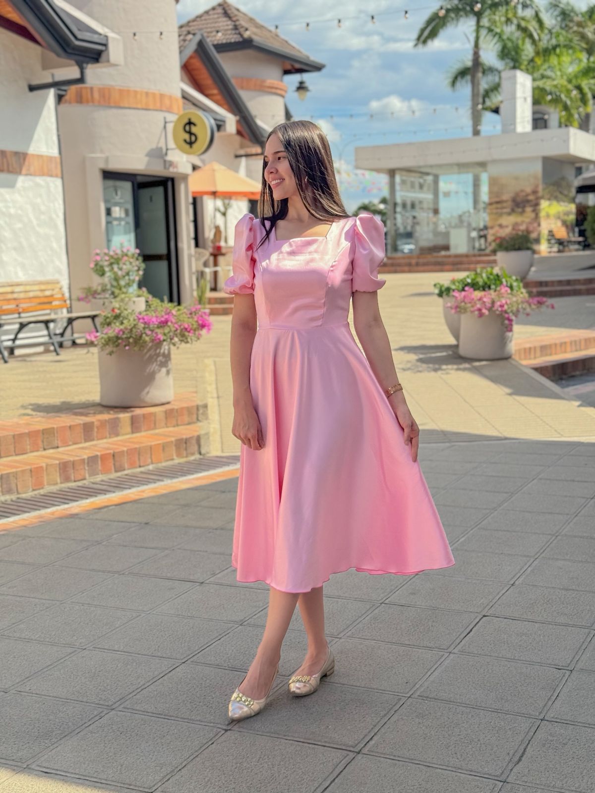 VESTIDO MIDI ROSA