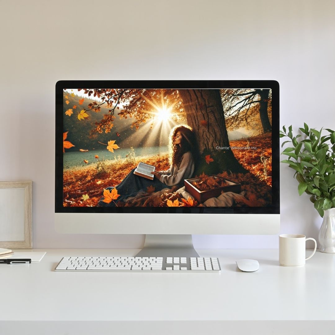 Christian Woman Reading Bible Autumn Digital Wallpaper 1920x1080 16:9