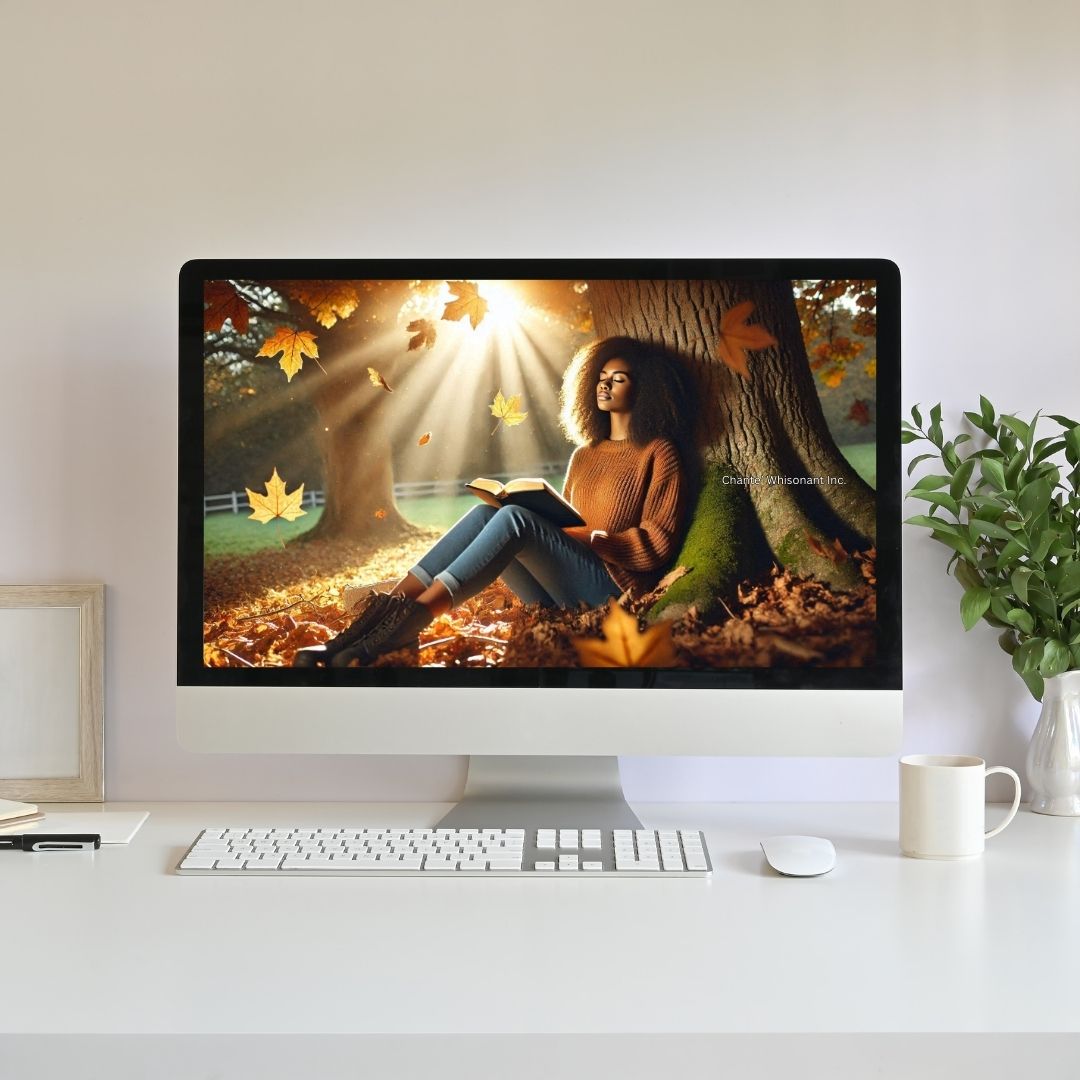 African American Woman Reading Bible Autumn Digital Wallpaper 1920x1080 16:9