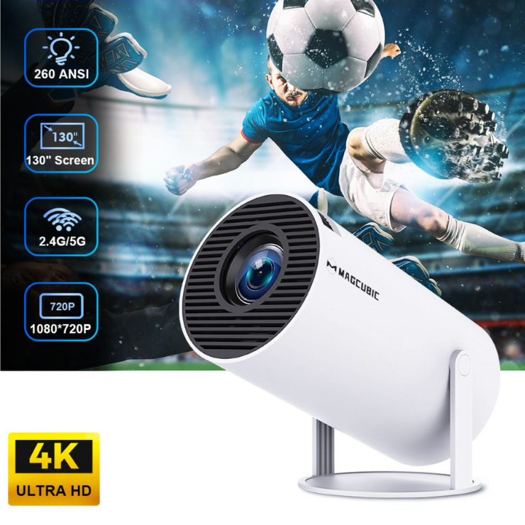 	Magcubic Mini Portable Projector, 4K/260 ANSI Smart Projector with WiFi 6 BT 5.0, Screen Adjustment, 180 Degree Rotation