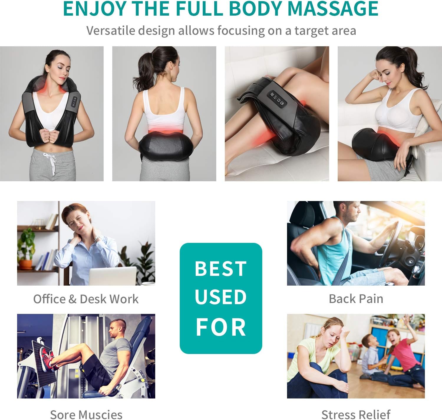 Shiatsu Neck and Back Massager with Soothing Heat, Nekteck Electric Deep Tissue 3D Kneading Massage Pillow for Shoulder, Leg, Body Muscle Pain Relief