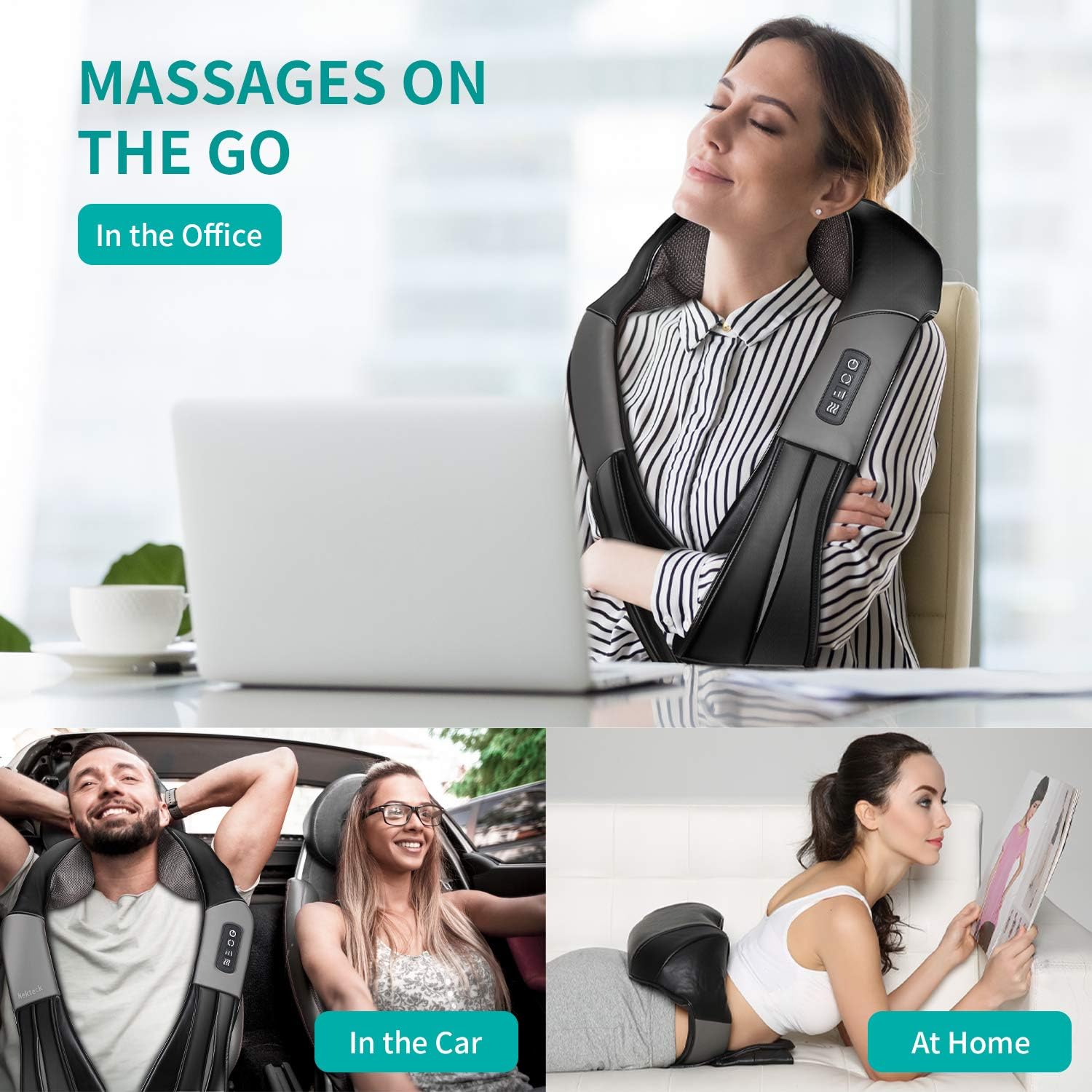 Shiatsu Neck and Back Massager with Soothing Heat, Nekteck Electric Deep Tissue 3D Kneading Massage Pillow for Shoulder, Leg, Body Muscle Pain Relief