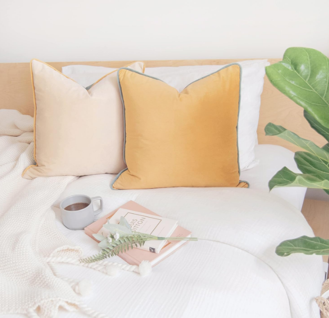 Throw Pillow Covers Cushion Cases, Set of 2 Soft Velvet Modern Double-Sided Designs, Mix and Match for Home Decor, Pillow Inserts Not Included (18x18 inch, Orange/Teal)