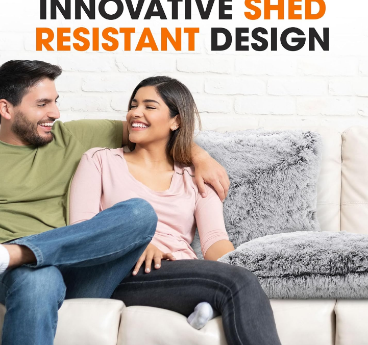 Throw Pillows for Couch and Bed, Soft Shaggy Throw Pillows with Inserts Included, Cozy Long Hair Faux Fur Pillows - Set of 2-18" x 18" - Gray