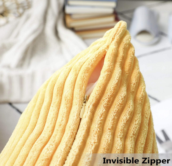 Home Brilliant Yellow Throw Pillow Covers 18x18 Set of 2 Super Soft Couch Pillow Covers Decorative Striped Corduroy Mustard Throw Pillows for Couch Bed Thanksgiving, 18 x 18 inch, Sunflower Yellow