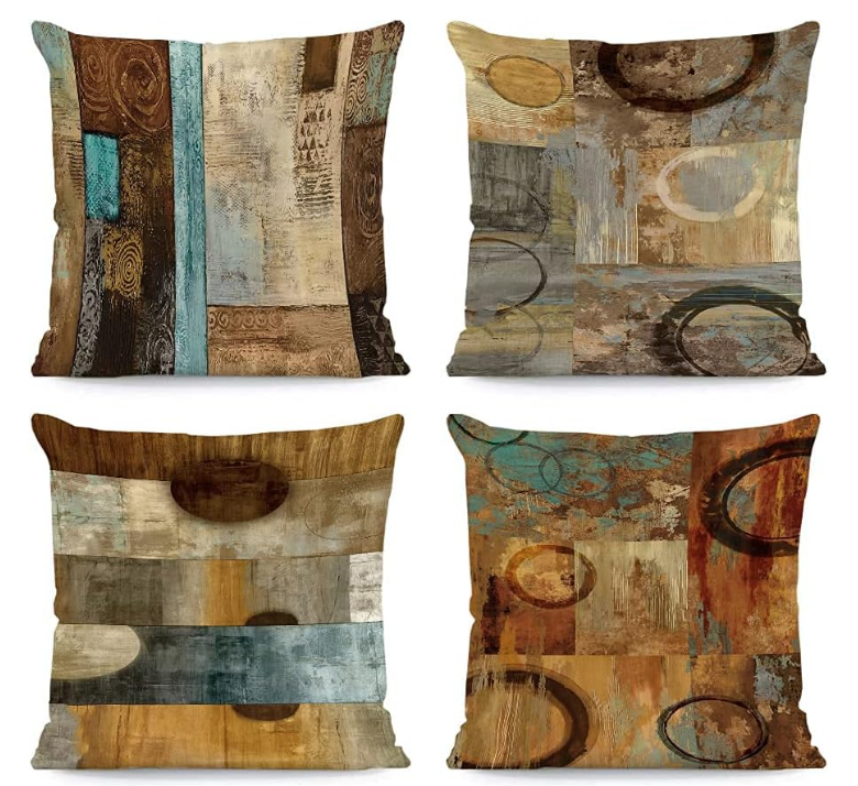 Brown Decorative Throw Pillow Covers 18x18 Set of 4 Teal Pillow Cover Modern Geometry Abstract Art Decorative Pillows for Living Room Bedroom Sofa Couch Outdoor Pillow Covers