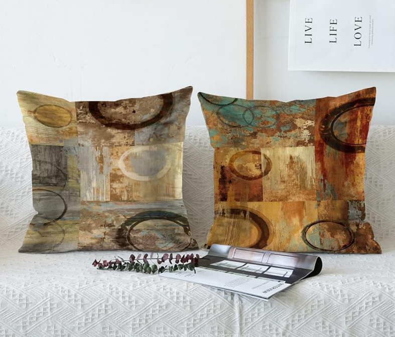 Brown Decorative Throw Pillow Covers 18x18 Set of 4 Teal Pillow Cover Modern Geometry Abstract Art Decorative Pillows for Living Room Bedroom Sofa Couch Outdoor Pillow Covers