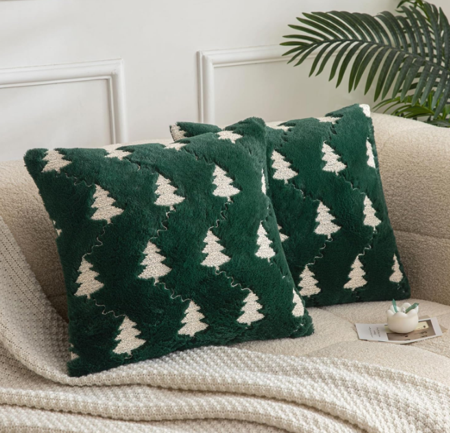  Decorative Throw Pillow Covers for Farmhouse, Spring Pillow Covers for Sofa Couch Bed Room(Green & White Tree, 18"x18")