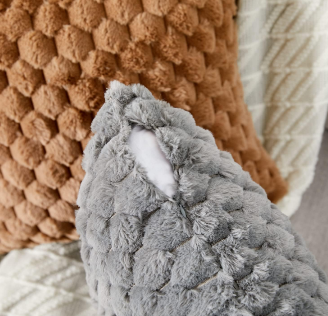 Pack of 2 Super Soft Cozy Decorative Throw Pillow Covers Fuzzy Plush Faux Fur Luxury Cushion Cover Pillowcase for Sofa Couch Bed Livingroom 16x16 Inch Grey