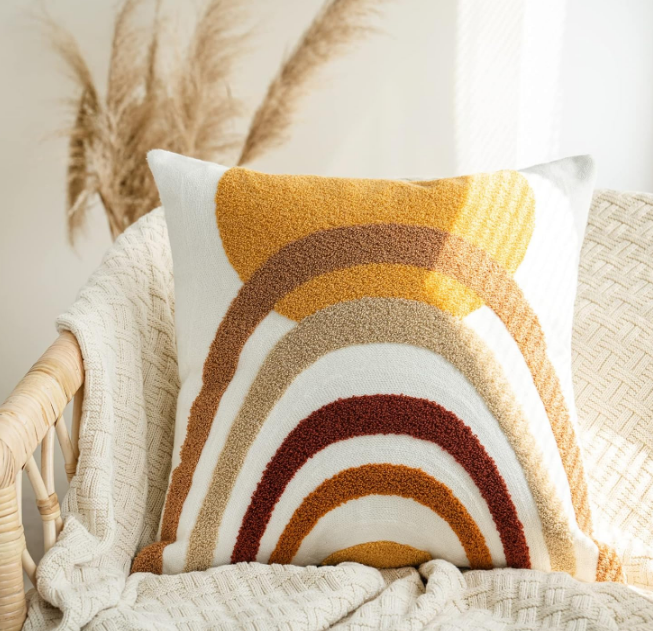 Modern Boho Throw Pillow Cover Soft Woven Tufted Neutral Pillowcase,Simple Geometric Textured Pattern Decorative Abstract Bohemian Cushion Sham for Bed Couch Living Room,1 PC