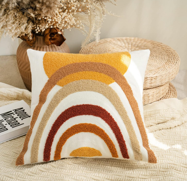 Modern Boho Throw Pillow Cover Soft Woven Tufted Neutral Pillowcase,Simple Geometric Textured Pattern Decorative Abstract Bohemian Cushion Sham for Bed Couch Living Room,1 PC