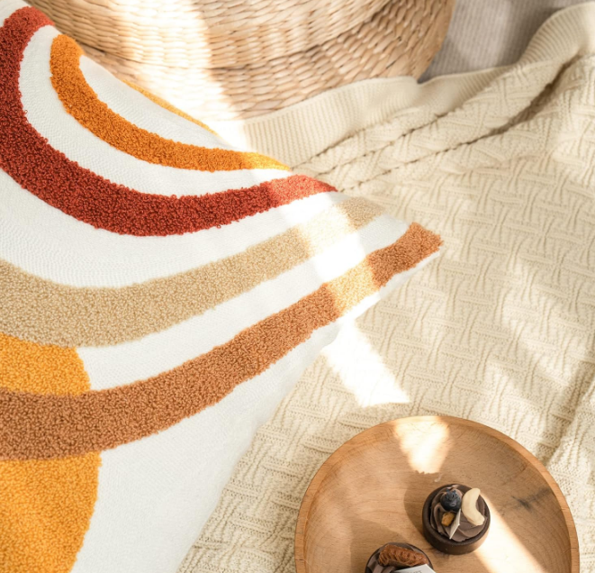 Modern Boho Throw Pillow Cover Soft Woven Tufted Neutral Pillowcase,Simple Geometric Textured Pattern Decorative Abstract Bohemian Cushion Sham for Bed Couch Living Room,1 PC