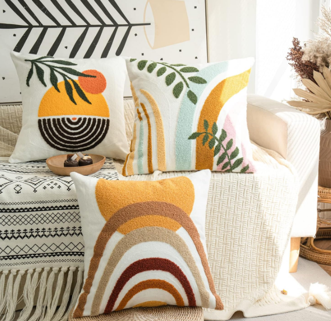 Modern Boho Throw Pillow Cover Soft Woven Tufted Neutral Pillowcase,Simple Geometric Textured Pattern Decorative Abstract Bohemian Cushion Sham for Bed Couch Living Room,1 PC