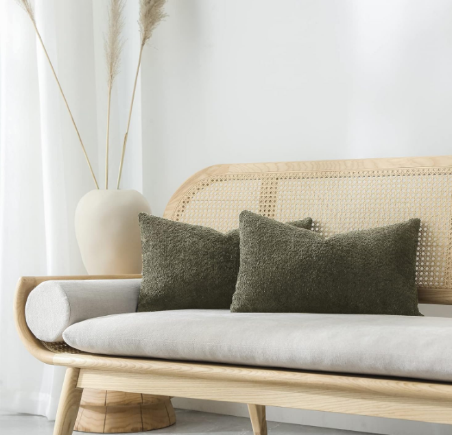 Throw Pillow Covers 12x20 Decorative Pillows for Bed Couch Pillows for Living Room Rustic Pillows Neutral Accent Cushion Cases Set of 2, Olive Green