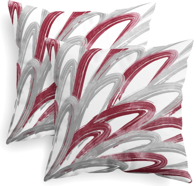 Throw Pillow Cases Pack of 2 Cozy Fleece Two-Tone Abstract Feather Decorative Cushion Covers for Couch Bed Sofa Farmhouse Decoration 16 X 16 Inches Burgundy Grey