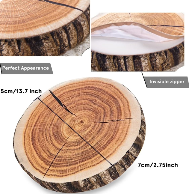 Decorative Round Throw Pillow, 3D Digital Print Comfortable Kids Funny Cute Wood Log Pillow Circle Seating Floor Cushion for Home, Couch, Sofa, Bedroom, Living Room Decor, Stump