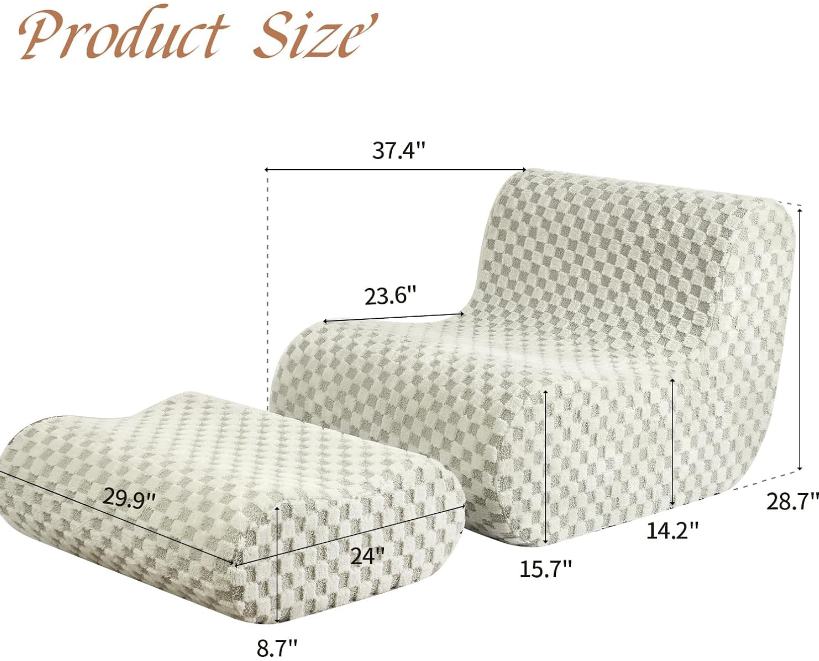 Accent Bean Bag Chair with Footstool, Modern Lazy Sofa Chair with Comfy Jacquard Shaggy Plush, Green