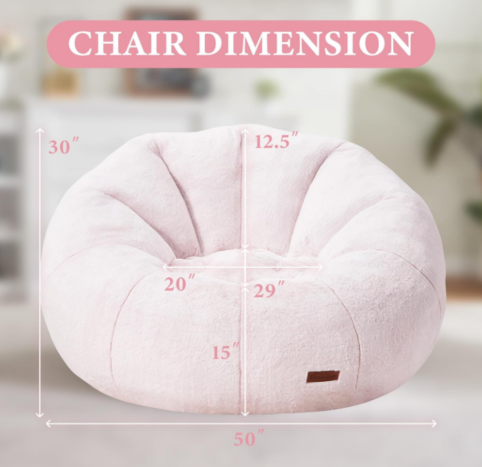 Bean Bag Chairs Large Bean Bag Couch for Adults Stuffed Sofa Chair Comfy Giant Bean Bag Chair with Spacious Design for Reading, Playing or Relaxing (Pink)