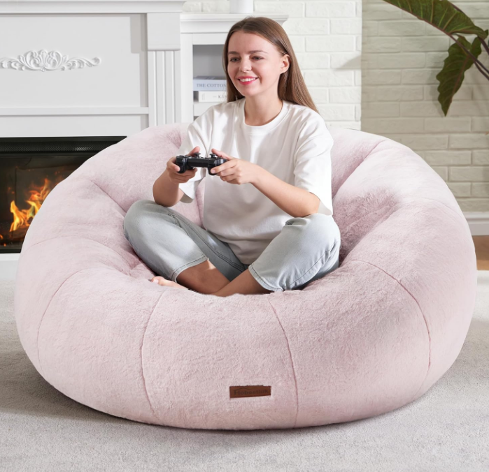 Bean Bag Chairs Large Bean Bag Couch for Adults Stuffed Sofa Chair Comfy Giant Bean Bag Chair with Spacious Design for Reading, Playing or Relaxing (Pink)