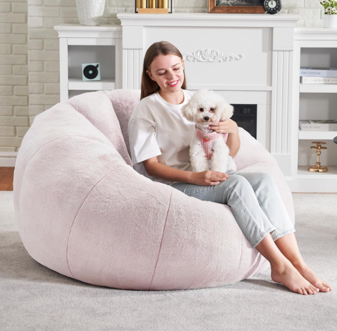Bean Bag Chairs Large Bean Bag Couch for Adults Stuffed Sofa Chair Comfy Giant Bean Bag Chair with Spacious Design for Reading, Playing or Relaxing (Pink)