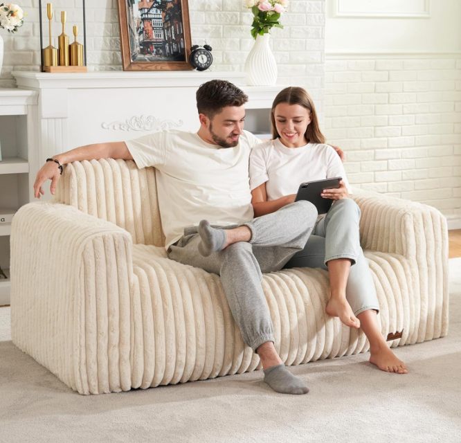 Big Bean Bag Chairs for Adults Bean Bag Chair with Armrest Plush BeanBag Sofa Couch Comfy Chair Foam Loveseat Sofa with Handle for Living Room, Bedroom, Apartment, Dorms, Beige