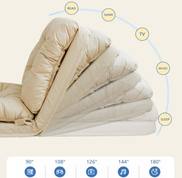 Floor Chair, Sofa Bed, Covertible Flip Chair, Floor Lounge Chair with Back Support, Lazy Sofa Bed for Adults, Adjustable Recliner Chair with 5 Position for Living Room (Beige)