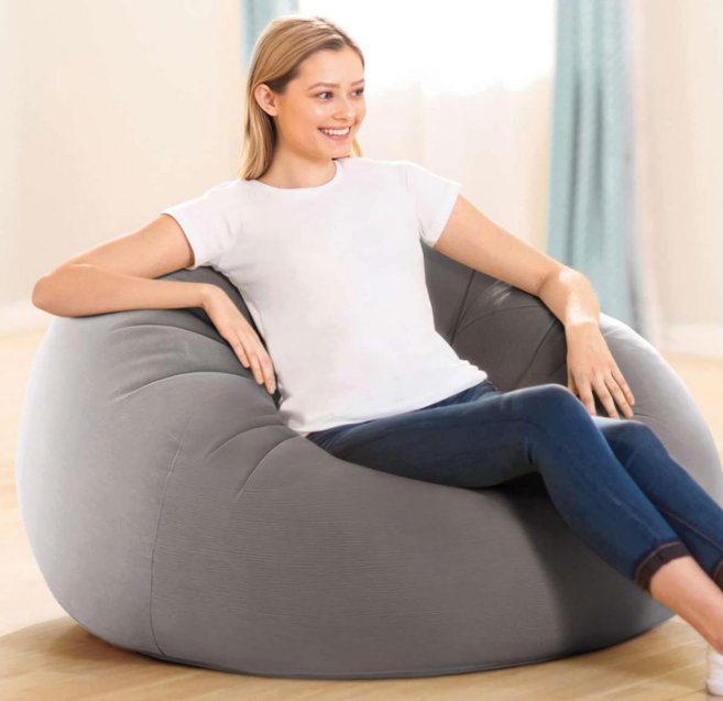 Beanless Bag Inflatable Lounge Chair: Corduroy Textured Flocking – Durable Vinyl – Folds Compactly – 220lb Weight Capacity – 45" x 45" x 28"
