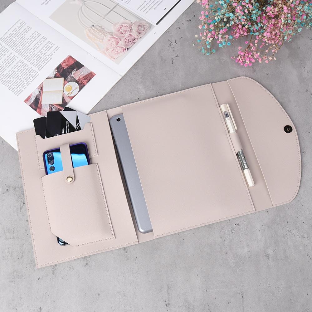 Beige Multifunctional Leather Folder