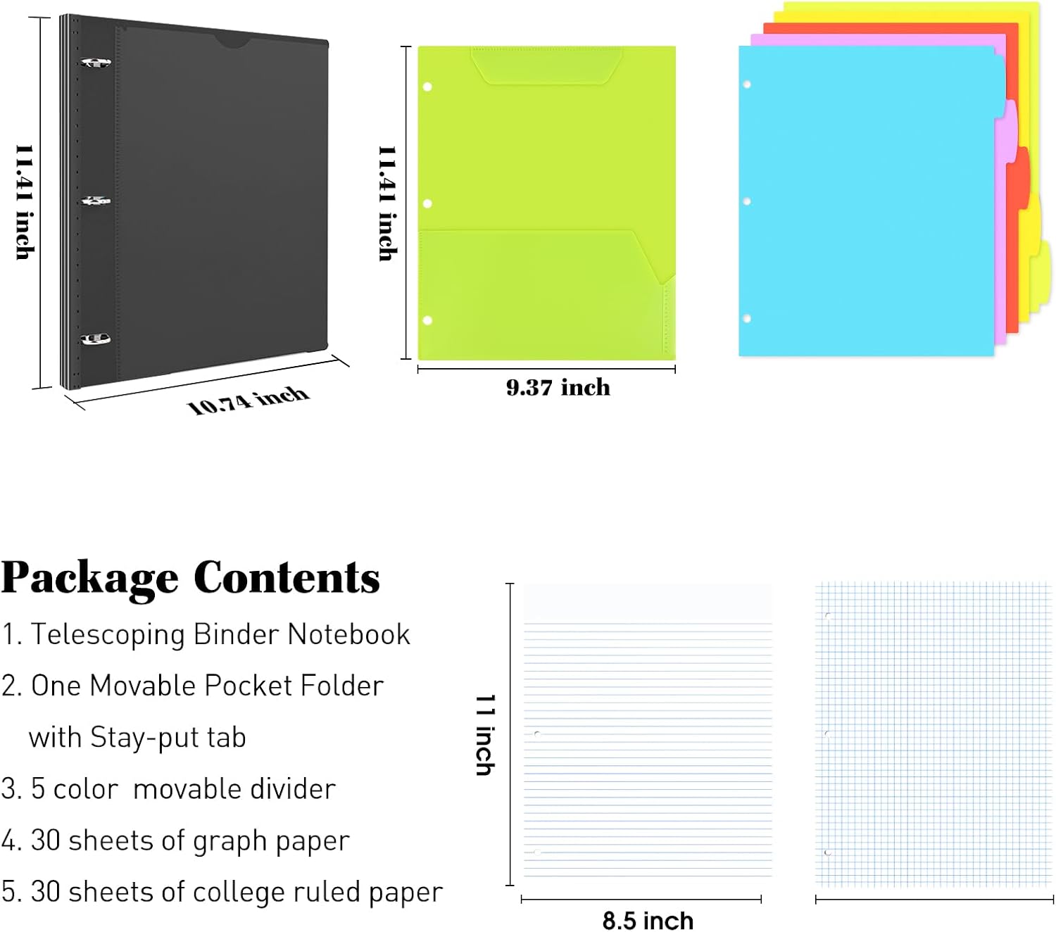 Multicolor 3-Ring Binder with Dividers