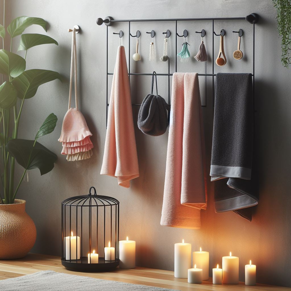 Wall-Mounted Towel Rack with Hooks