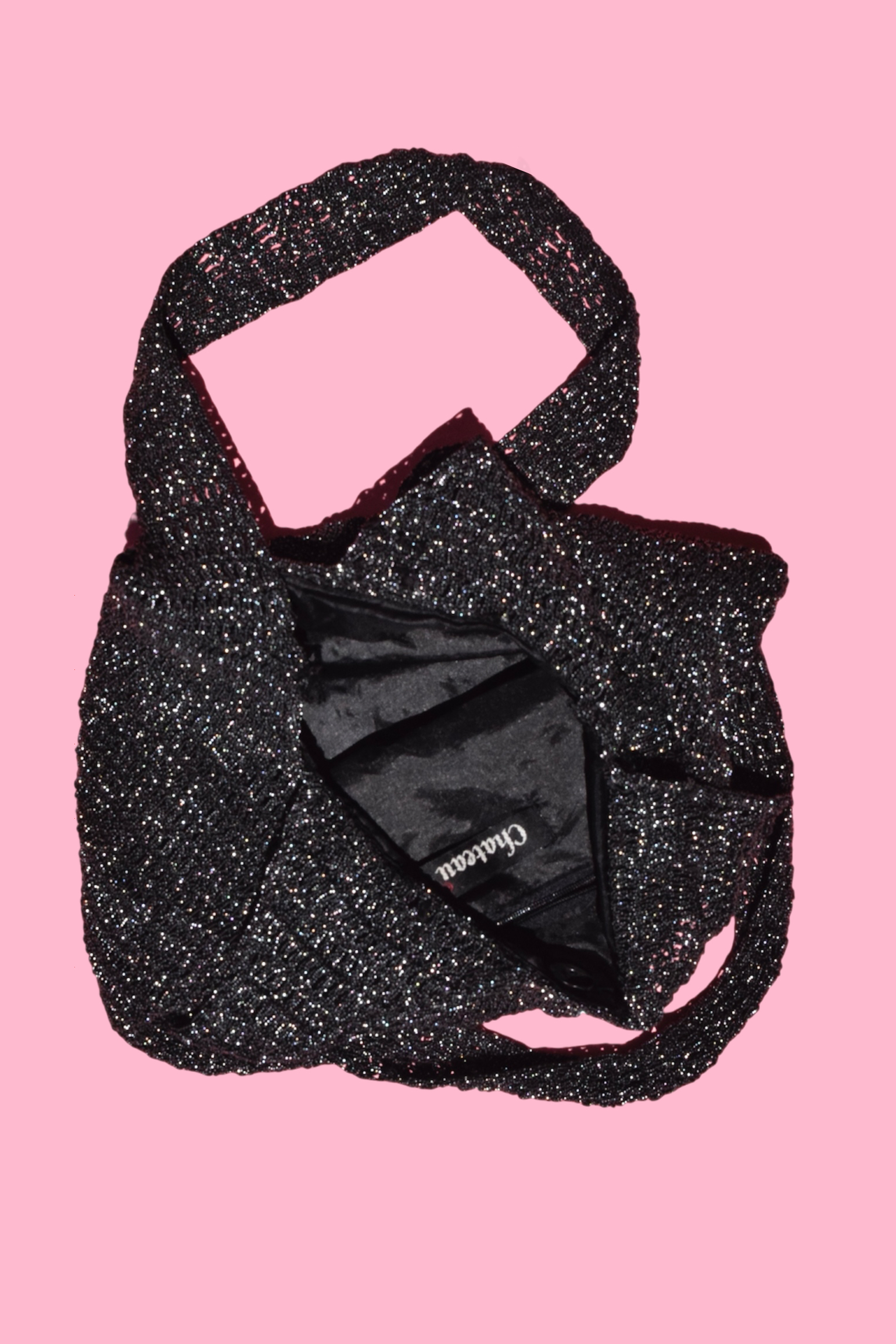 Late 90s Early 2000s Metallic Knit Slouchy Crochet Hobo Shoulder Bag