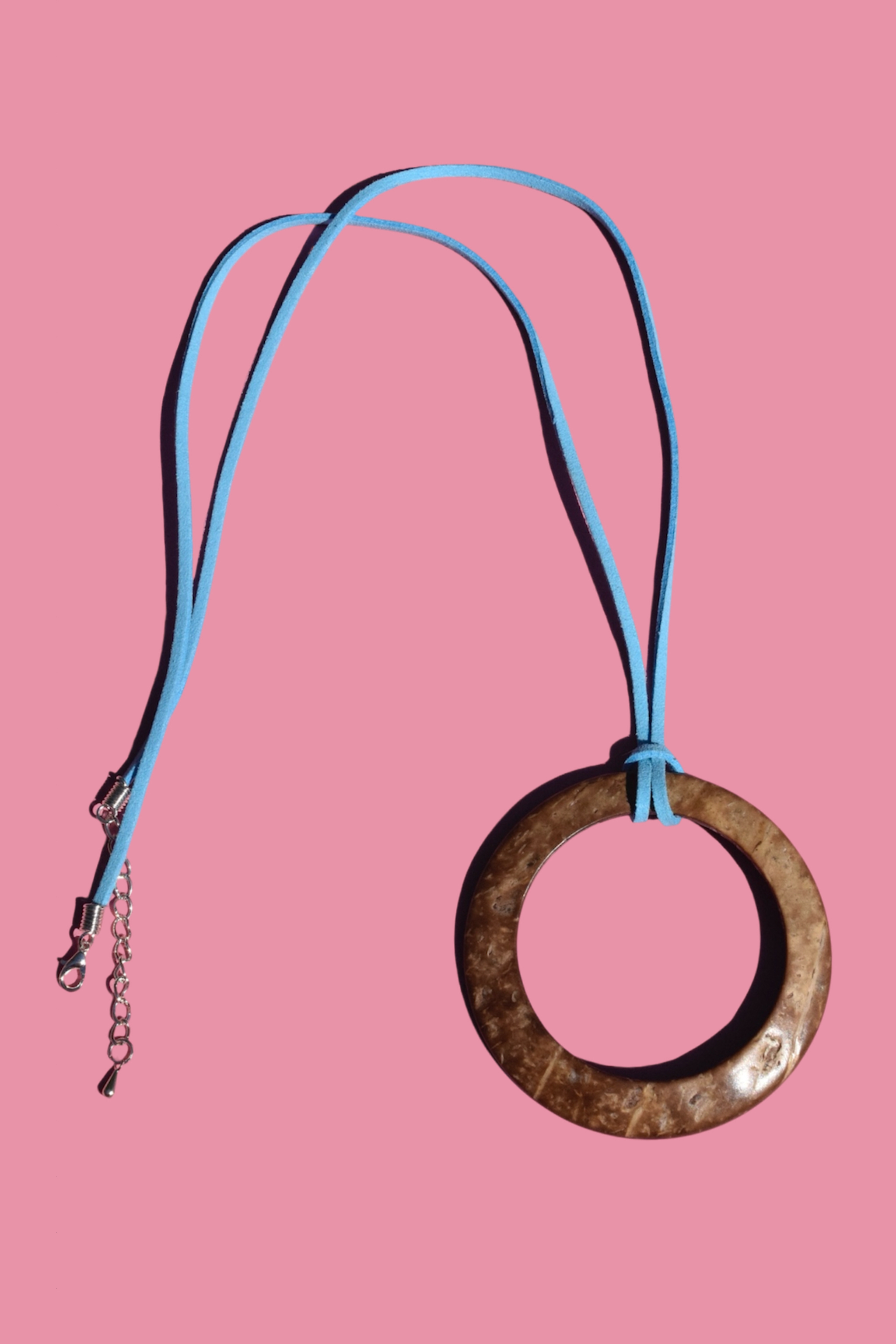 Natural Wood Circle Pendant Necklace