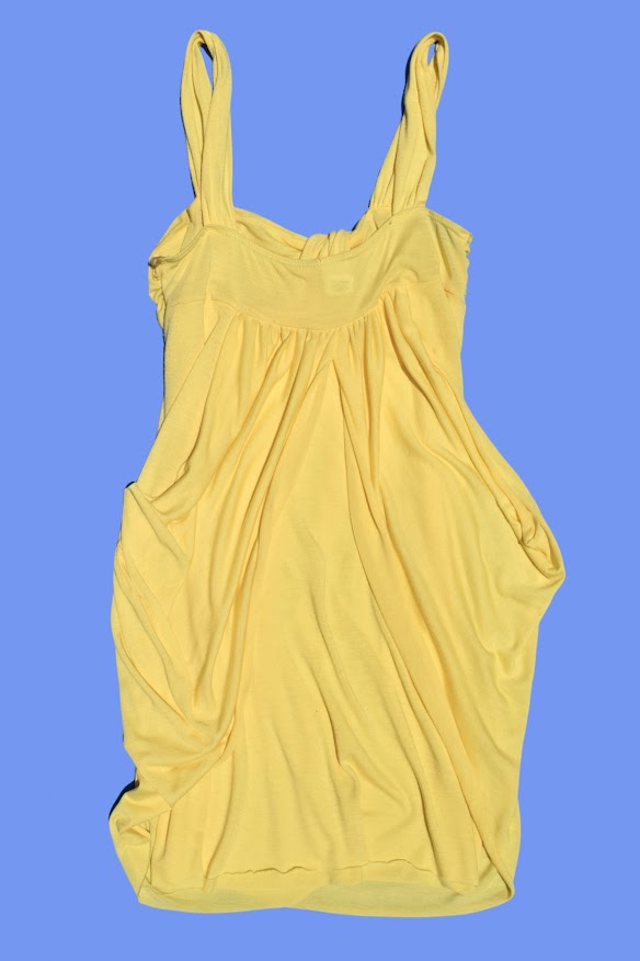 2000s Yellow Sleeveless Draped Mini Dress