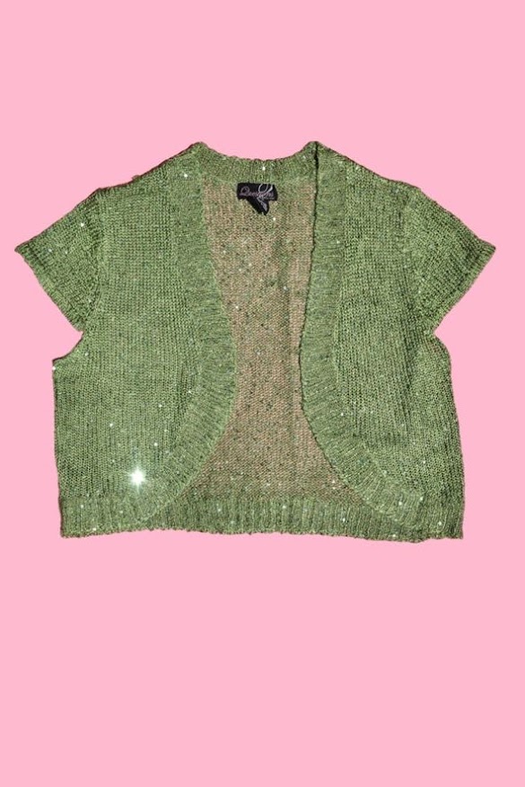 Green Sparkle Open Front Knit Shrug