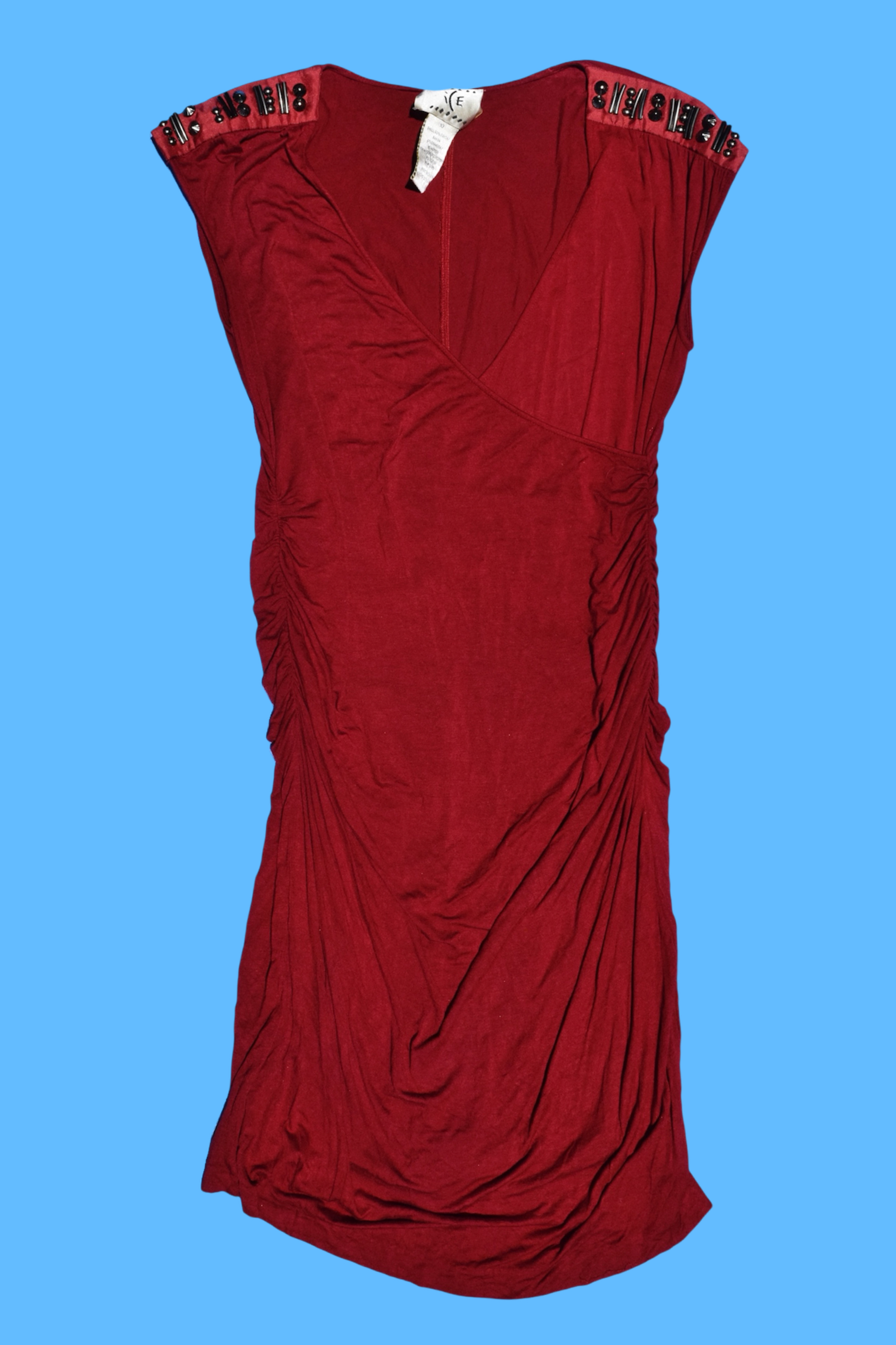 2010 Studded Shoulder Ruched Bodycon Dress 
