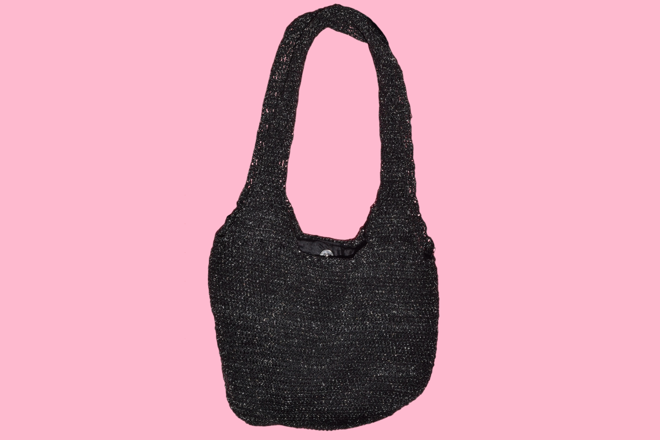 Late 90s Early 2000s Metallic Knit Slouchy Crochet Hobo Shoulder Bag