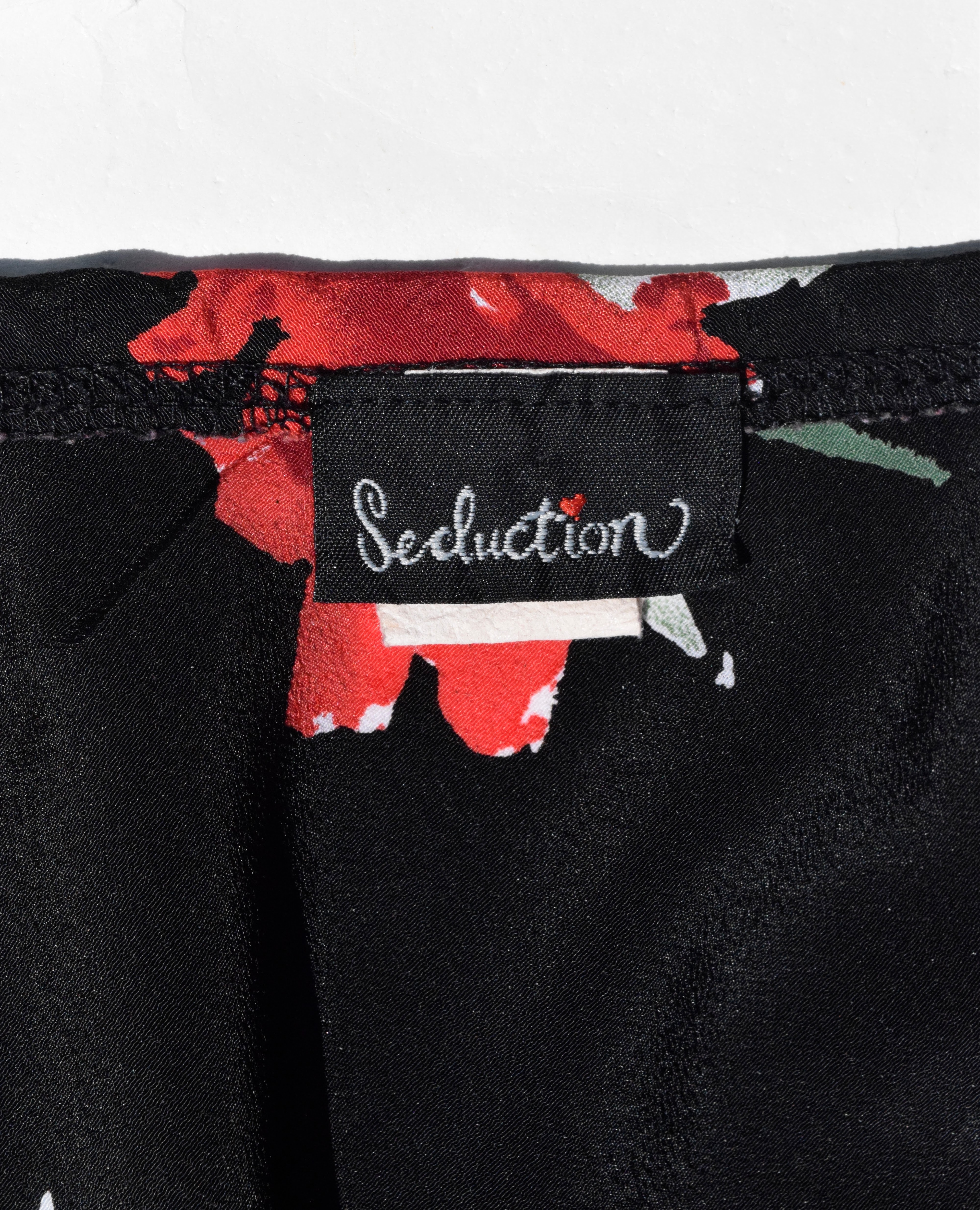 Vintage 90s Black Floral Midi Skirt
