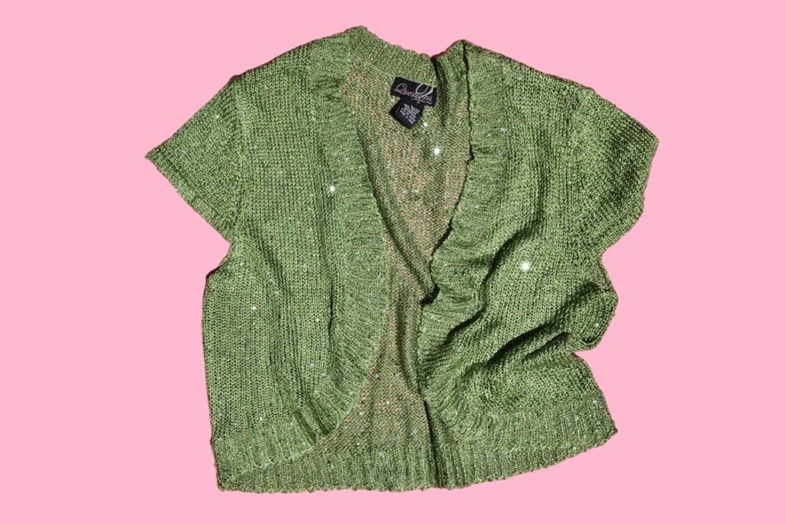 Green Sparkle Open Front Knit Shrug
