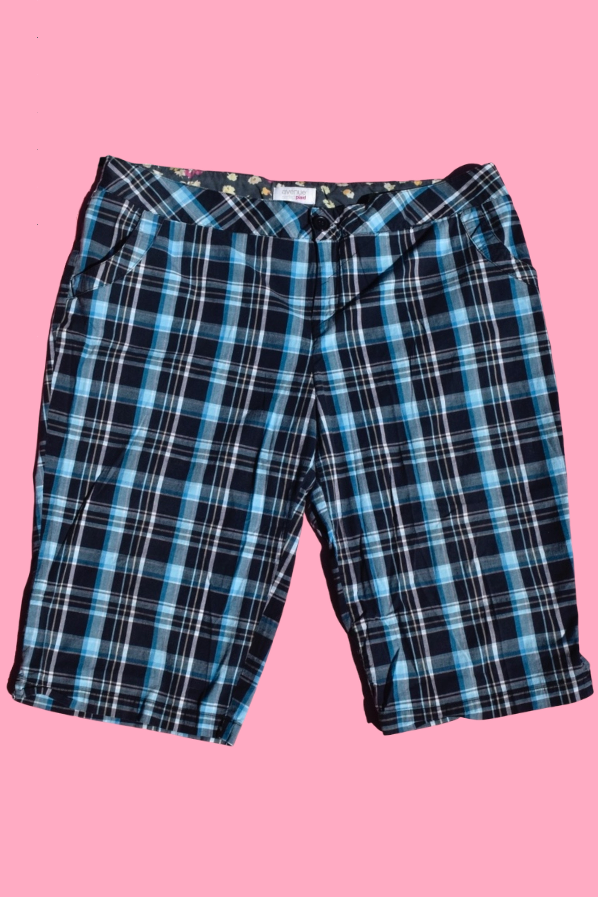 Blue Plaid Two-Piece Sleeveless Button-Down Top & Matching Shorts Set