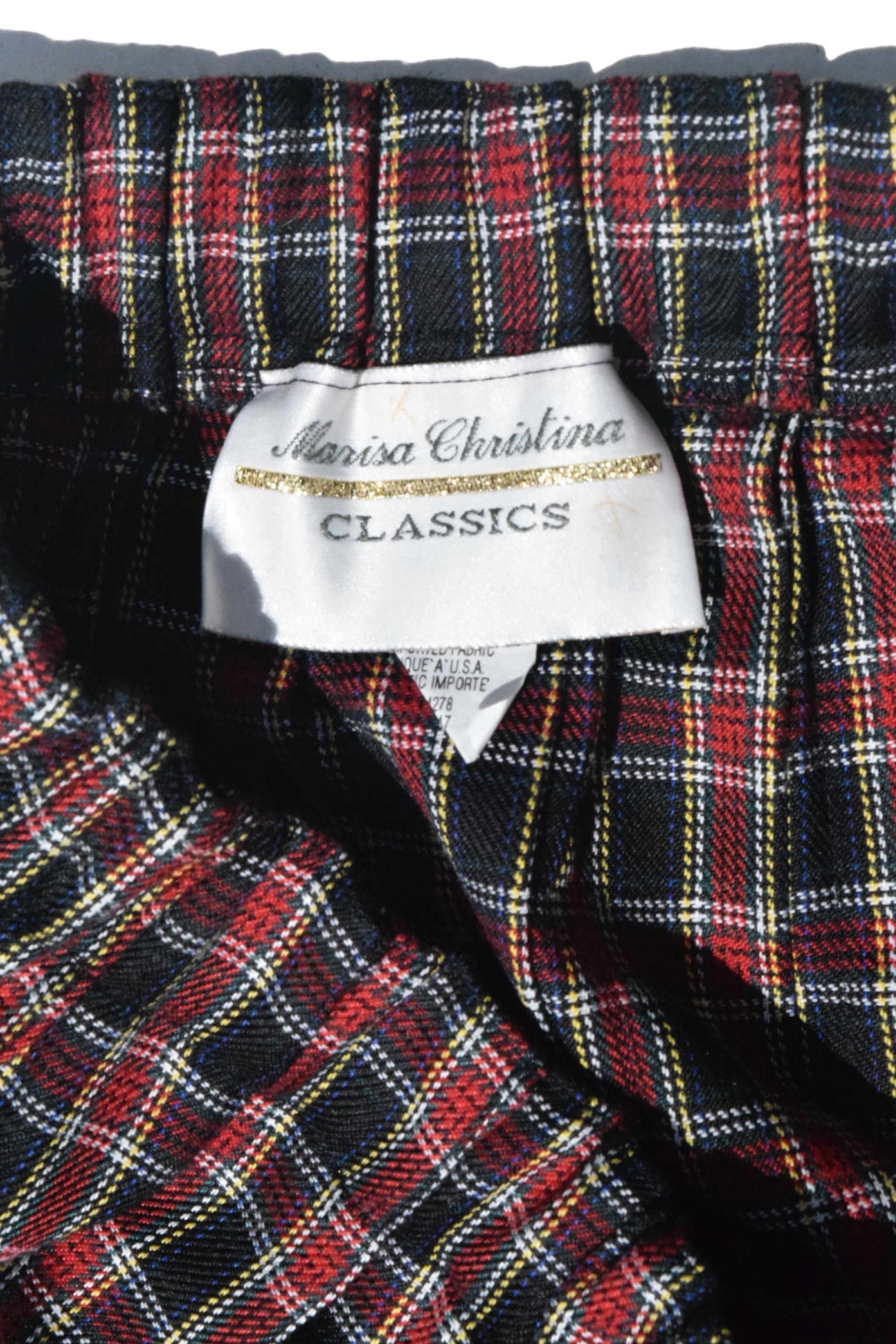 Vintage 90s Red Plaid Pleated Midi Elastic Waist Skirt 