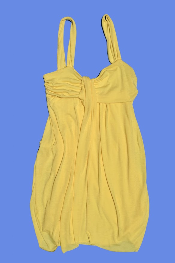2000s Yellow Sleeveless Draped Mini Dress