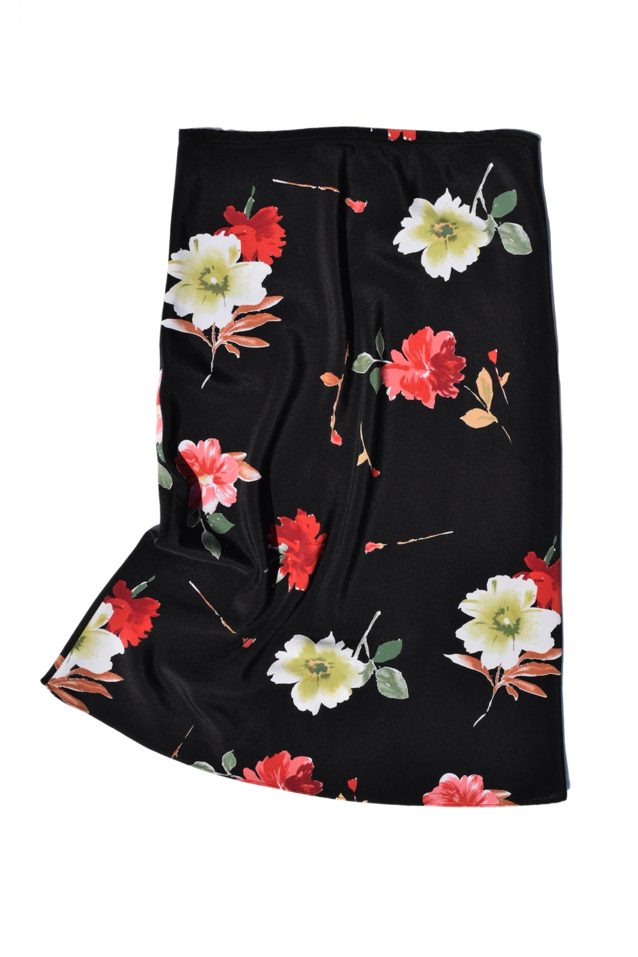 Vintage 90s Black Floral Midi Skirt