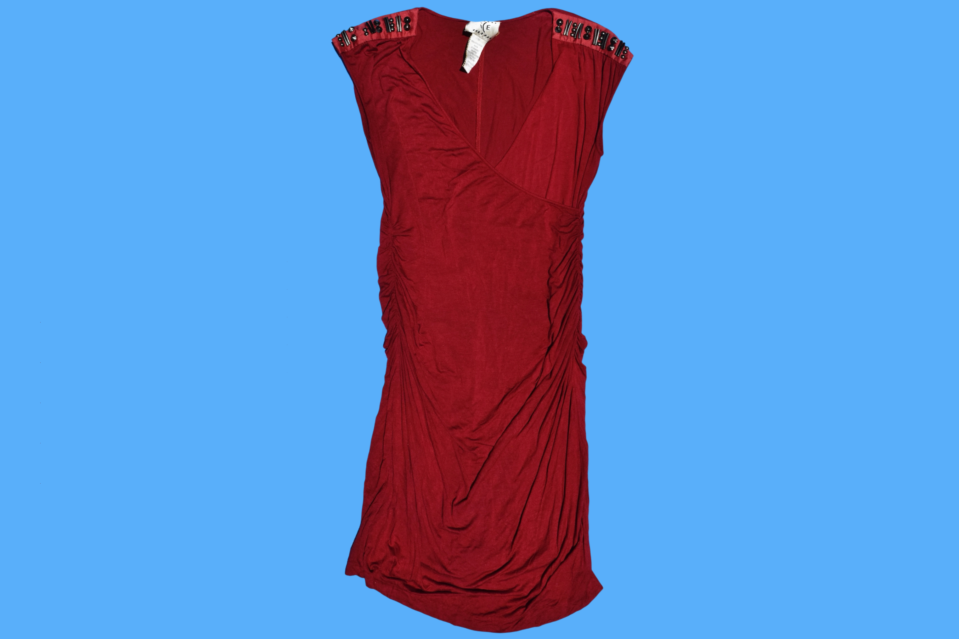 2010 Studded Shoulder Ruched Bodycon Dress 
