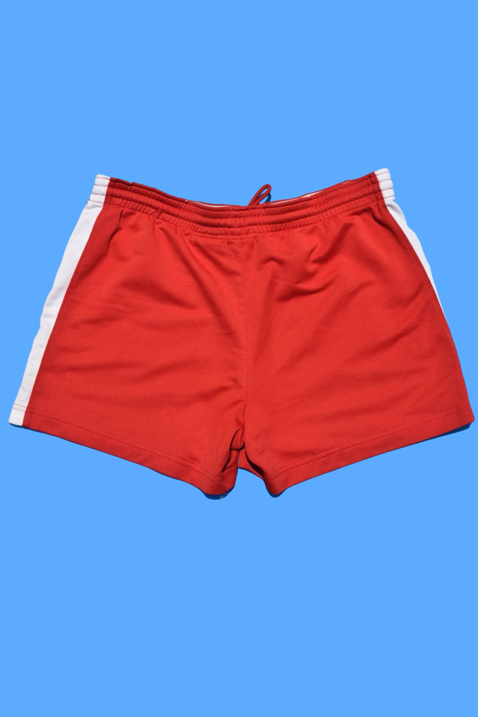 2007 Nike Red Athletic White Side Stripes Spellout Logo Shorts