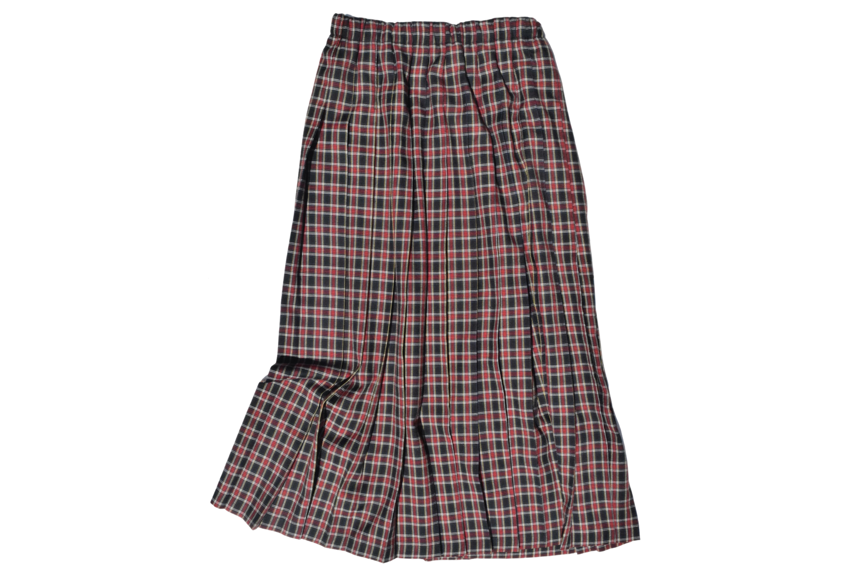 Vintage 90s Red Plaid Pleated Midi Elastic Waist Skirt